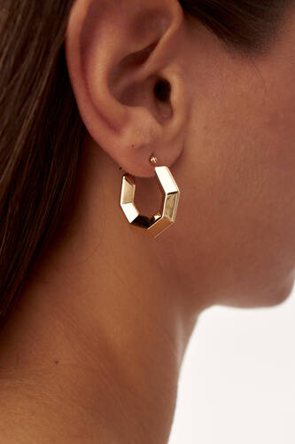 By Golden House - Altıgen Seramik Halka Küpe