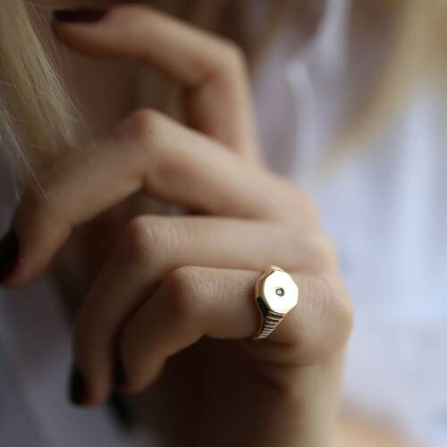 By Golden House - Altıgen Şövalye Yüzük