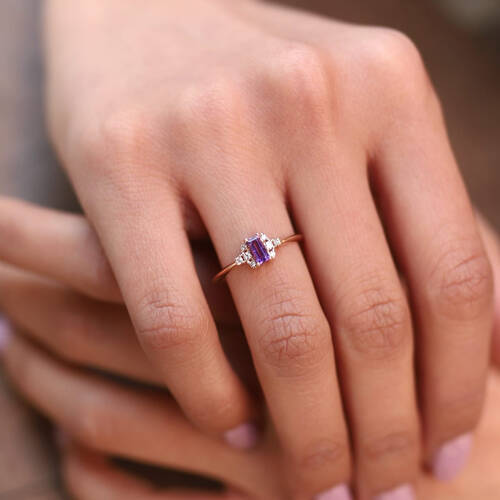 By Golden House - Baget Ametist Pırlanta Yüzük