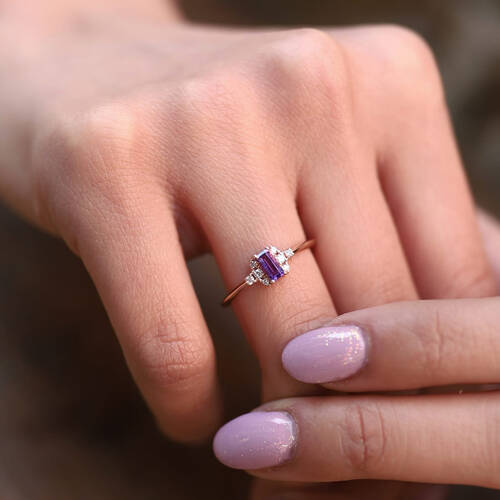 By Golden House - Baget Ametist Pırlanta Yüzük (1)