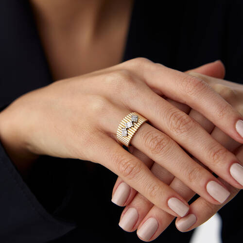 By Golden House - Baget Pırlanta Çizgi Yüzük