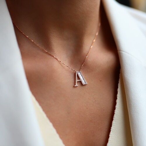 By Golden House - Baget Pırlanta Harf Kolye