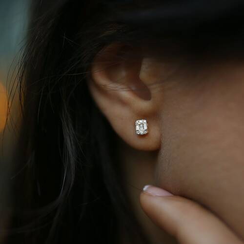 By Golden House - Baget Pırlanta Küpe (1)