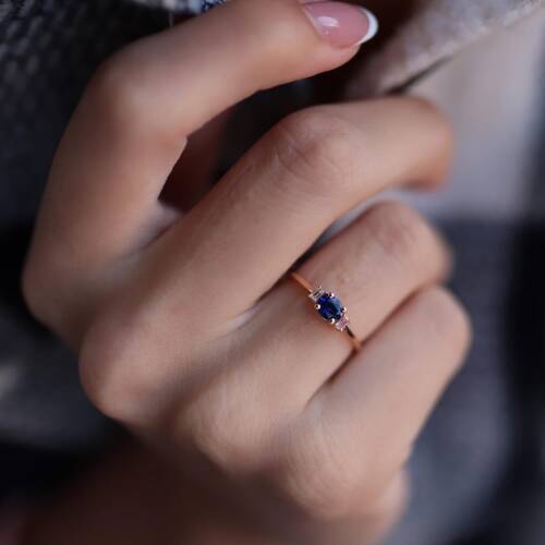 By Golden House - Baget Pırlanta Safir Yüzük