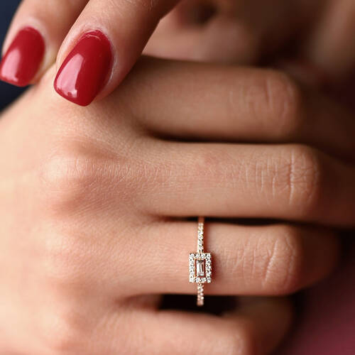 By Golden House - Baget Pırlanta Yarım Tur Yüzük (1)