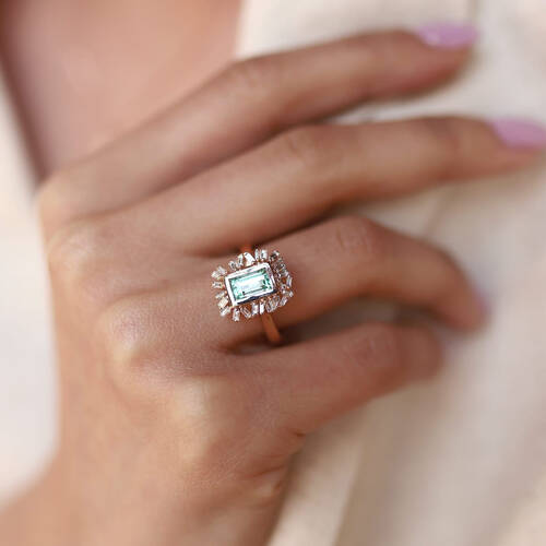 By Golden House - Baget Pırlanta Zümrüt Yüzük (1)