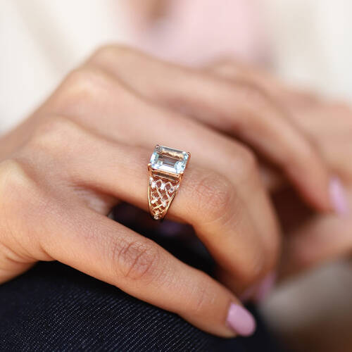 By Golden House - Baget Pırlantalı Sky Blue Yüzük (1)