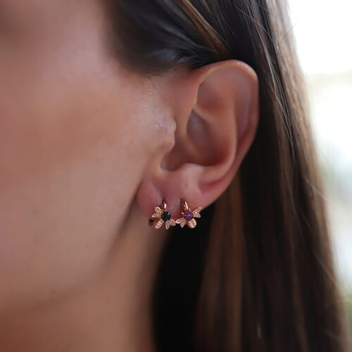 By Golden House - Bal Arısı Taşlı Halka Küpe By Golden House - Bal Arısı Taşlı Halka Küpe