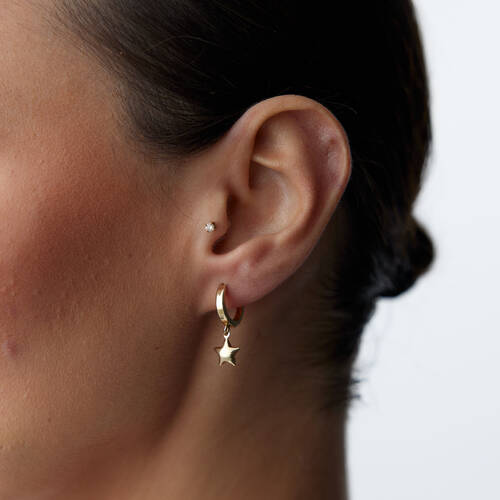 By Golden House - Bombe Yıldız Sallantılı Halka Küpe