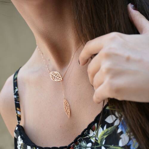 By Golden House - Büyük Boy Telkari Yaprak Kolye