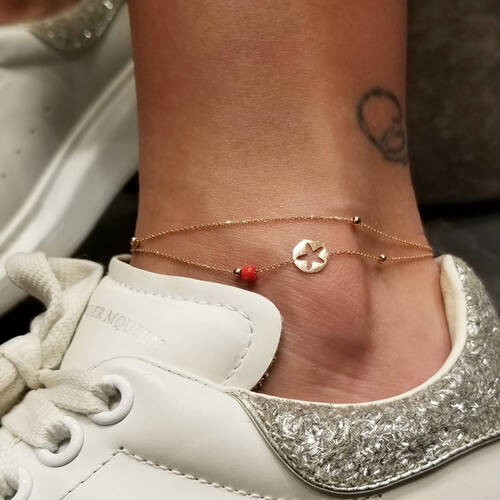 By Golden House - Çift Dolama Mercanlı Yıldız Halhal