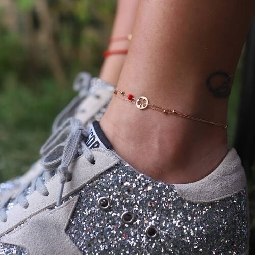 By Golden House - Çift Dolama Mercanlı Yonca Halhal