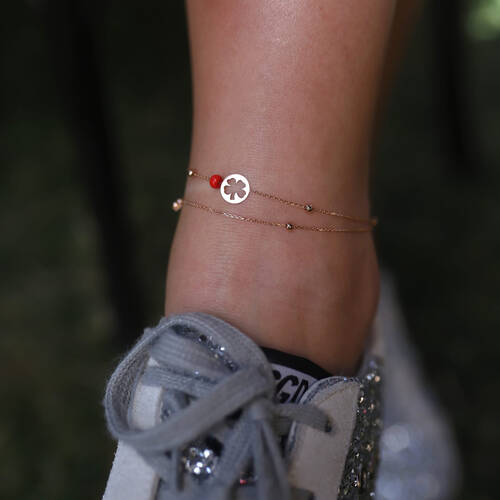 By Golden House - Çift Dolama Mercanlı Yonca Halhal (1)