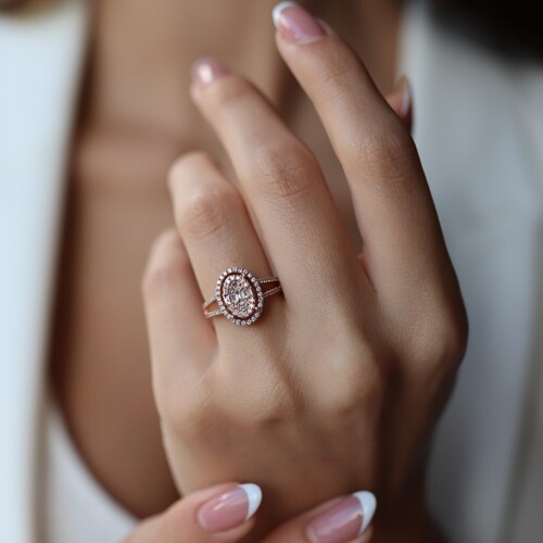 By Golden House - Çift Kollu Oval Baget Pırlanta Yüzük By Golden House - Çift Kollu Oval Baget Pırlanta Yüzük