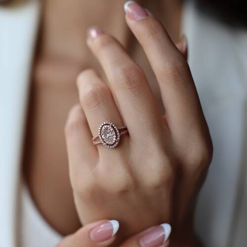 By Golden House - Çift Kollu Oval Baget Pırlanta Yüzük