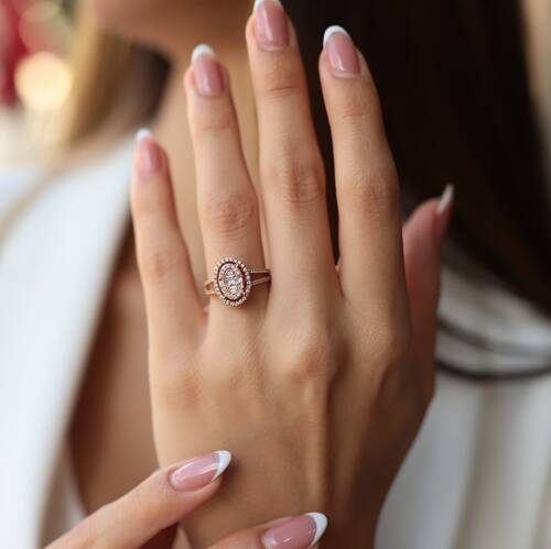 By Golden House - Çift Kollu Oval Baget Pırlanta Yüzük (1)