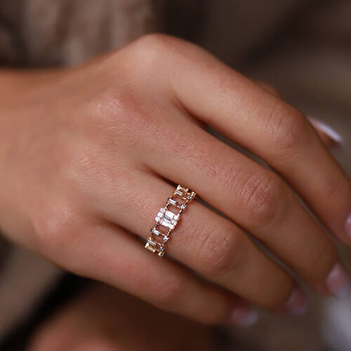 By Golden House - Çift Sıra Tasarım Baget Pırlanta Yüzük (1)