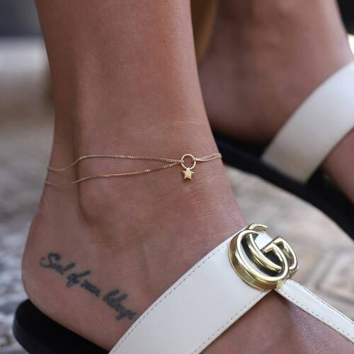 By Golden House - Çift Zincirli Yıldız Halhal