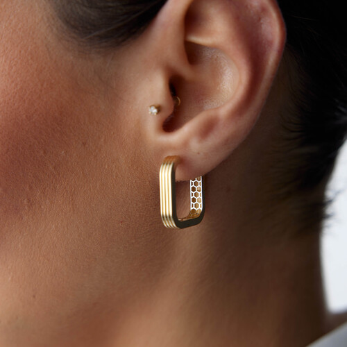 By Golden House - Çizgili Kare Halka Küpe