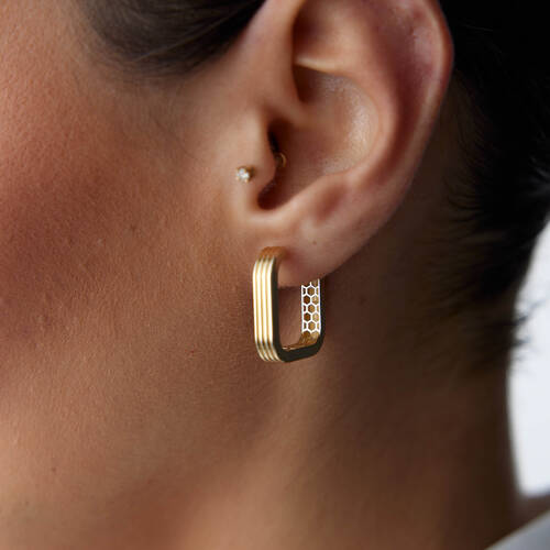 By Golden House - Çizgili Kare Halka Küpe