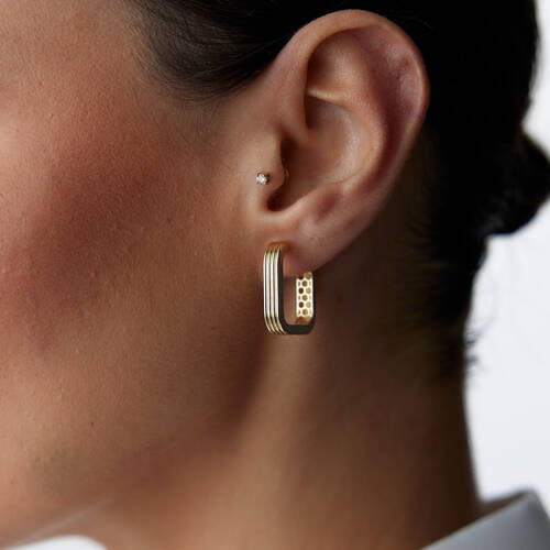 By Golden House - Çizgili Kare Halka Küpe (1)