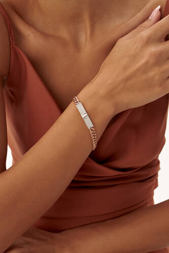 By Golden House - Cuban Baget Pırlanta Künye Bileklik (1)