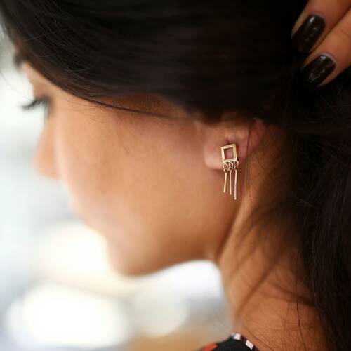 By Golden House - Çubuk Salllantılı Kare Küpe