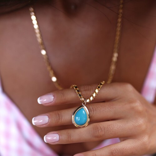 By Golden House - Damla Firuze ve Pul Zincir Kolye