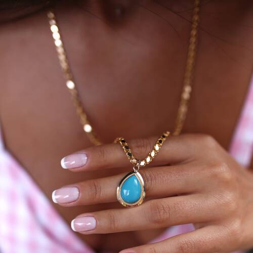 By Golden House - Damla Firuze ve Pul Zincir Kolye