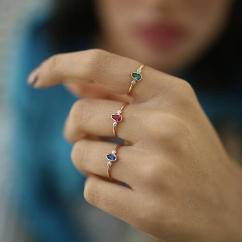 By Golden House - Damla Renkli Taşlı Yüzük