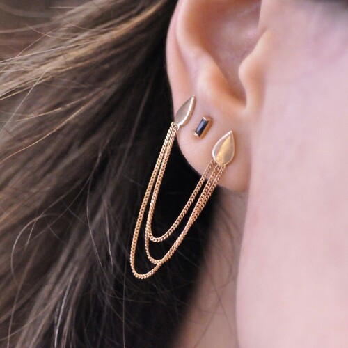 By Golden House - Damla Tasarım Üç Zincir Sallantı Küpe By Golden House - Damla Tasarım Üç Zincir Sallantı Küpe