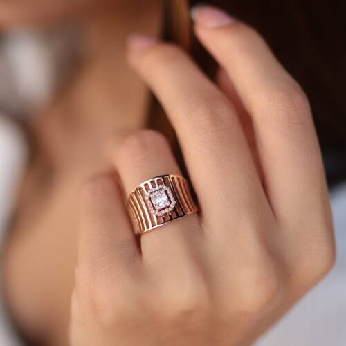 By Golden House - Dikdörtgen Kafes Pırlanta Yüzük