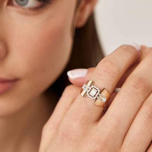 By Golden House - Dörtgen Baget Pırlanta Yüzük