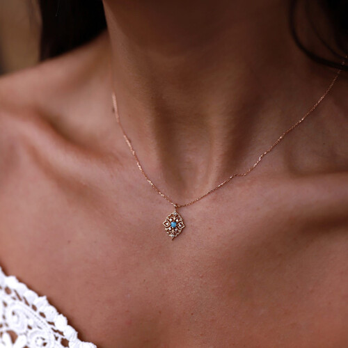 By Golden House - Firuze Taşlı Art Deco Kolye