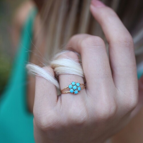 By Golden House - Firuze Taşlı Çiçek Yüzük