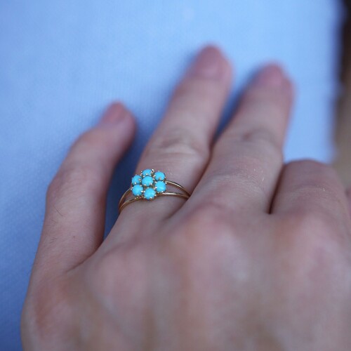 By Golden House - Firuze Taşlı Çiçek Yüzük (1)