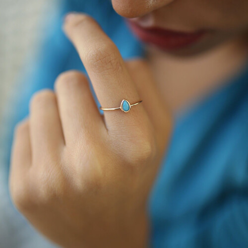 By Golden House - Firuze Taşlı Damla Yüzük