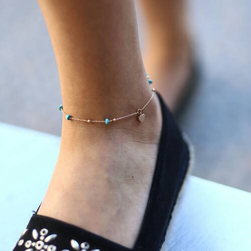 By Golden House - Firuze Taşlı Kalp Halhal