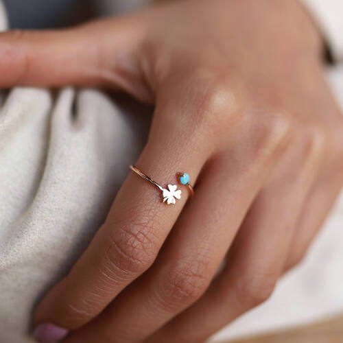 By Golden House - Firuze Taşlı Yonca Yüzük
