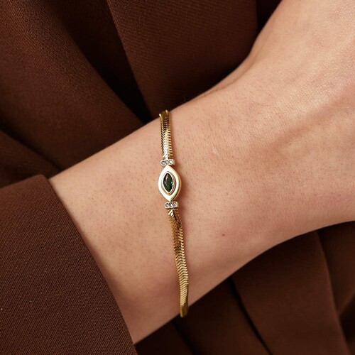 By Golden House - Green Markiz Omega Balık Sırtı Bileklik (1) By Golden House - Green Markiz Omega Balık Sırtı Bileklik (1)