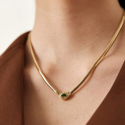 By Golden House - Green Markiz Omega Balık Sırtı Kolye