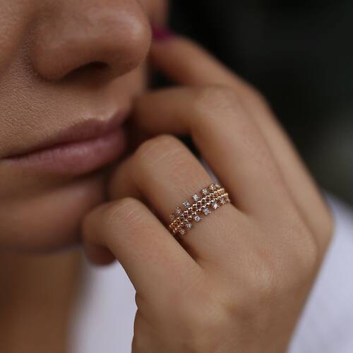 By Golden House - İki Sıra Top Top Taşlı Yüzük