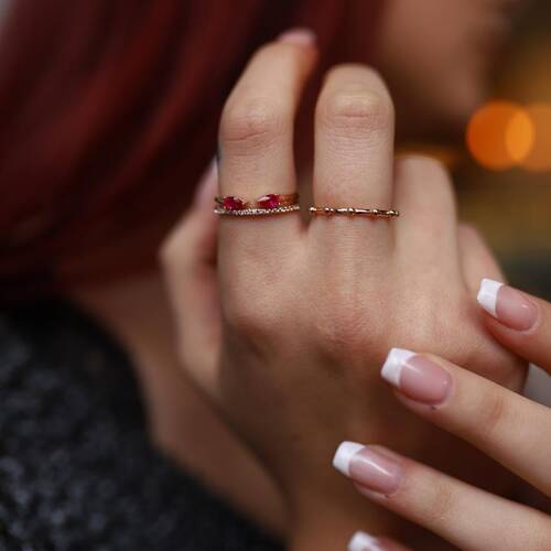 By Golden House - İkili Damla Yüzük Kombin