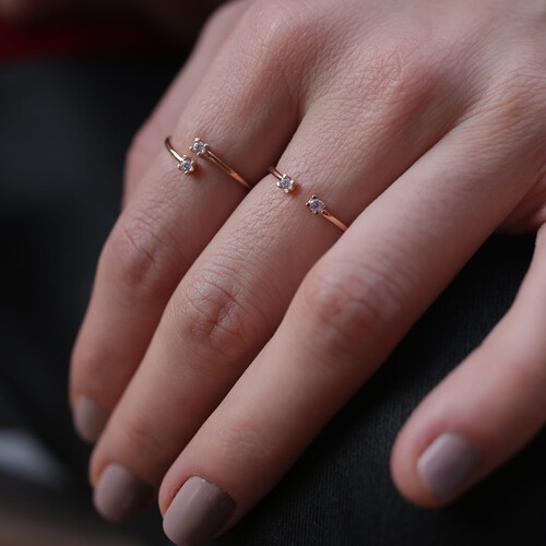 By Golden House - İkili Tek Taş Yüzük