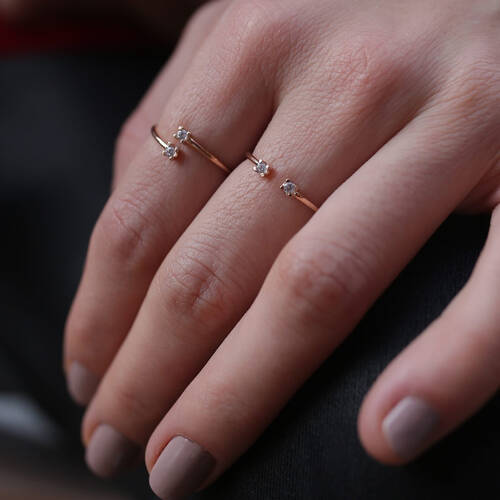 By Golden House - İkili Tek Taş Yüzük