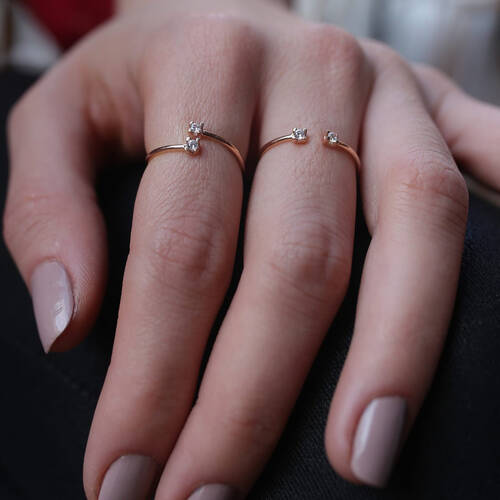 By Golden House - İkili Tek Taş Yüzük (1)