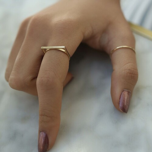 By Golden House - İnce Dikdörtgen Yüzük