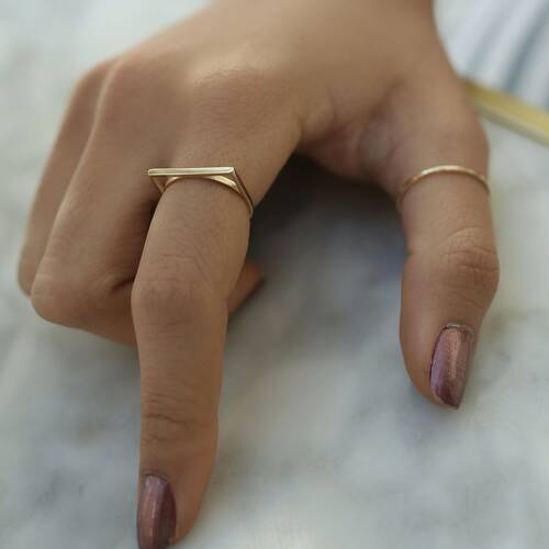 By Golden House - İnce Dikdörtgen Yüzük