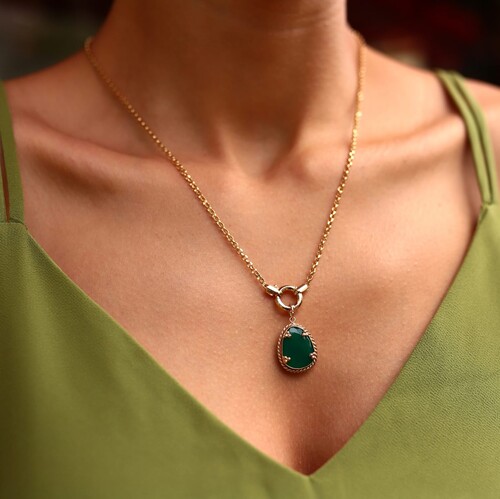 By Golden House - Jade Retro Madalyon Kolye By Golden House - Jade Retro Madalyon Kolye