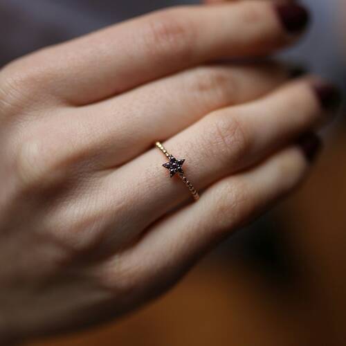 By Golden House - Kahve Taşlı Yıldız Yüzük